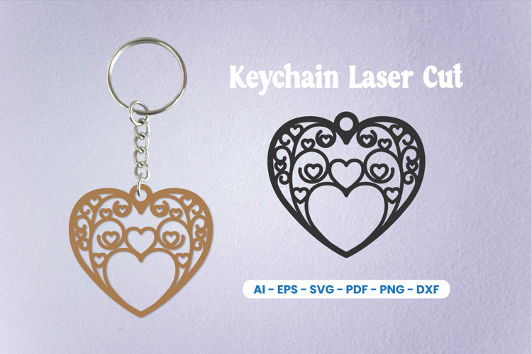 Decorative Heart Laser Cut Keychain SVG