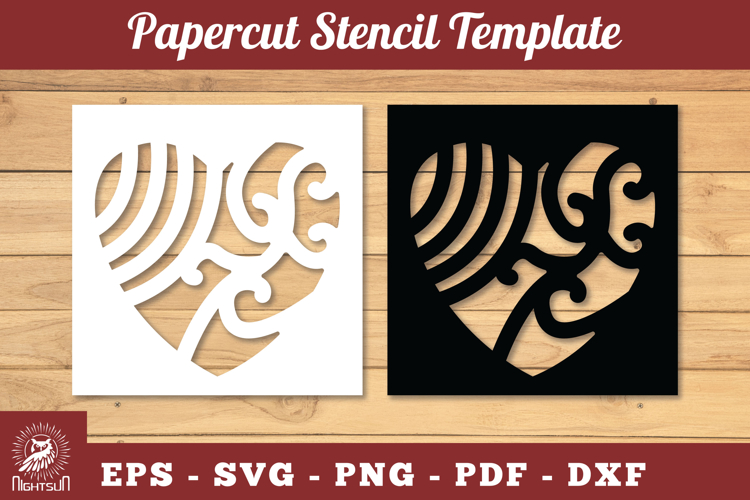 Decorative Heart Papercut Stencil SVG