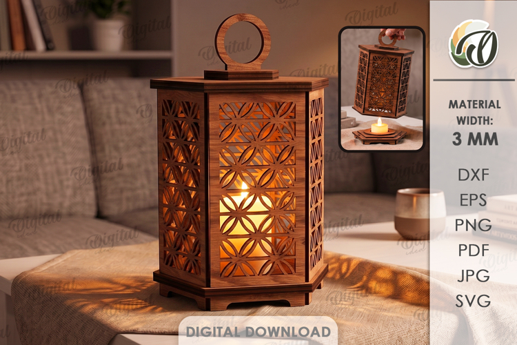 3D Decorative Lantern Laser Cut. Candle Holder SVG