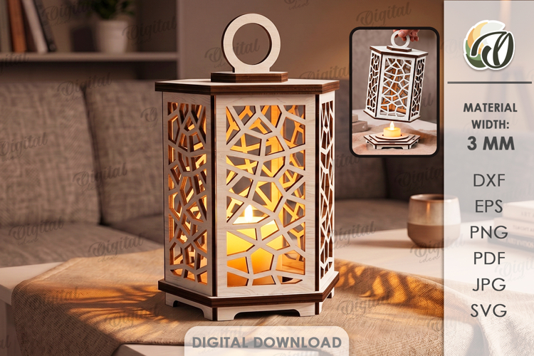 3D Decorative Lantern Laser Cut. Candle Holder SVG