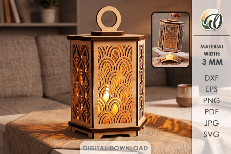 3D Decorative Lantern Laser Cut. Candle Holder SVG