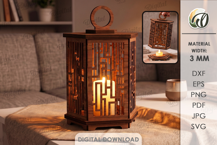 3D Decorative Lantern Laser Cut. Candle Holder SVG