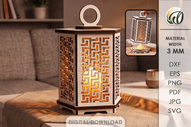 3D Decorative Lantern Laser Cut. Candle Holder SVG