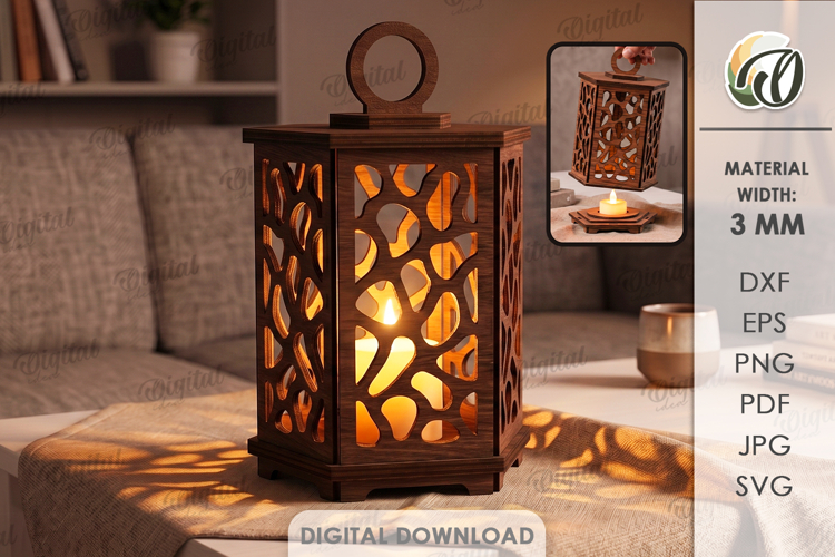 3D Decorative Lantern Laser Cut. Candle Holder SVG