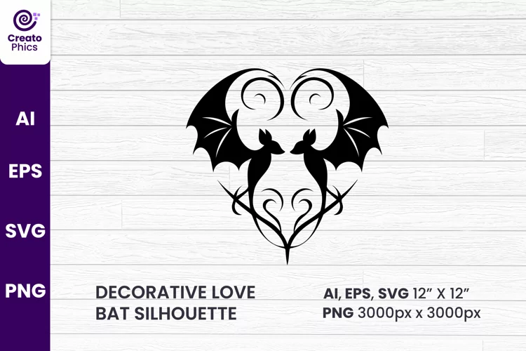 decorative floral heart bat silhouette SVG clipart 25 vol 11