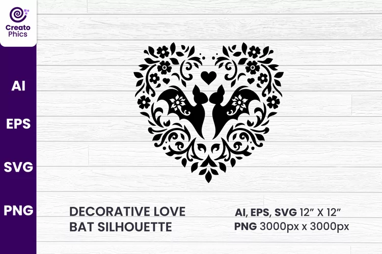 decorative floral heart bat silhouette SVG clipart 28 vol 11