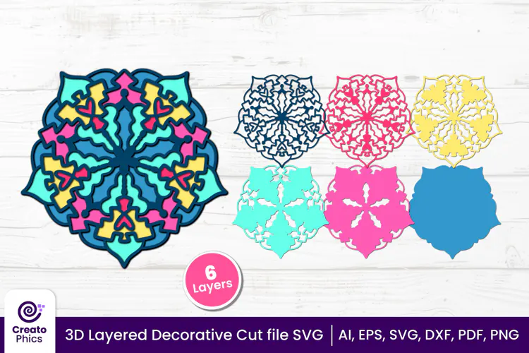 3D Layered Decorative SVG | Floral Mandala Paper & Laser Cut