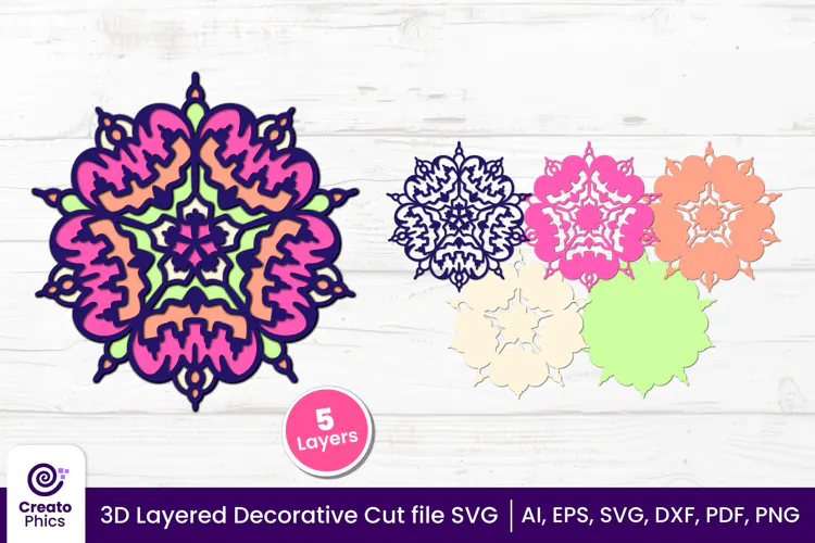 3D Layered Decorative SVG | Floral Mandala Paper & Laser Cut