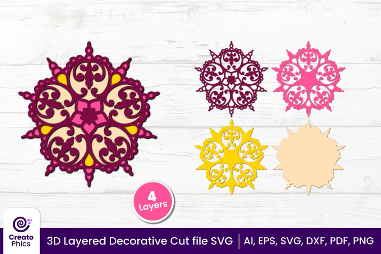 3D Layered Decorative SVG | Floral Mandala Paper & Laser Cut