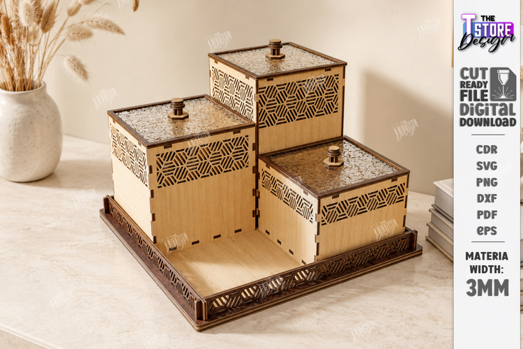 Decorative Modular Wooden Storage Box Laser Cut | Patterns
