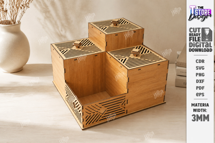 Decorative Modular Wooden Storage Box Laser Cut | Patterns