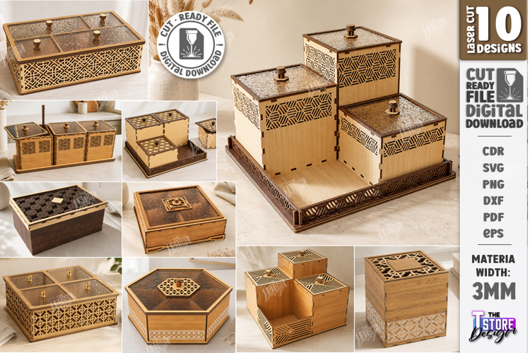 Decorative Modular Wooden Storage Boxes Laser Cut Bundle