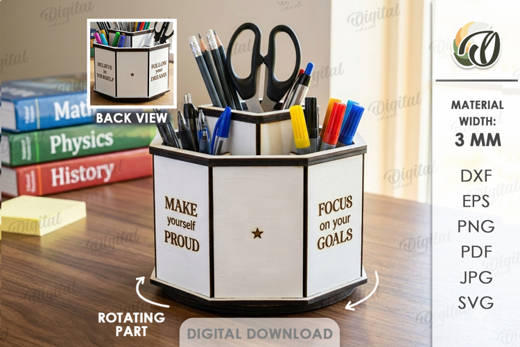 3D Rotating Organizer Laser Cut. Office storage box SVG