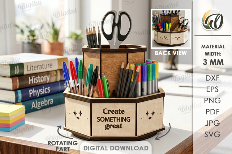 3D Rotating Organizer Laser Cut. Office storage box SVG