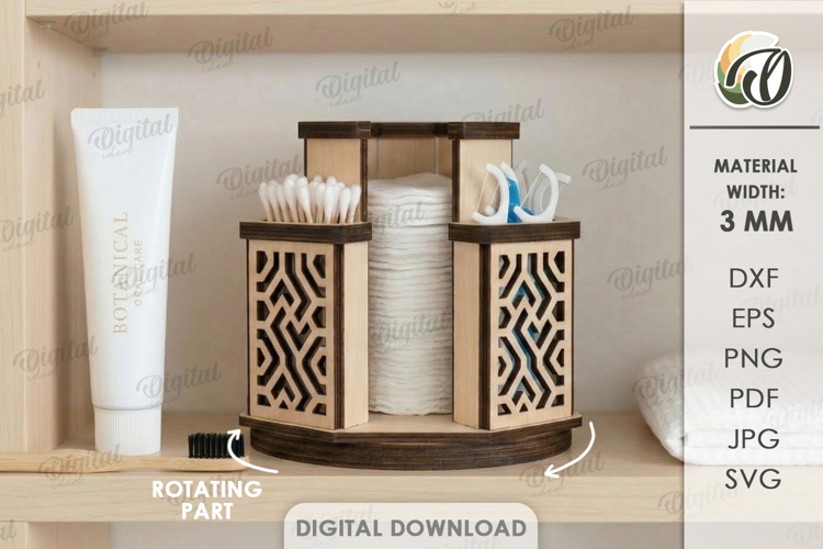3D Rotating Organizer Laser Cut. Bathroom storage box SVG