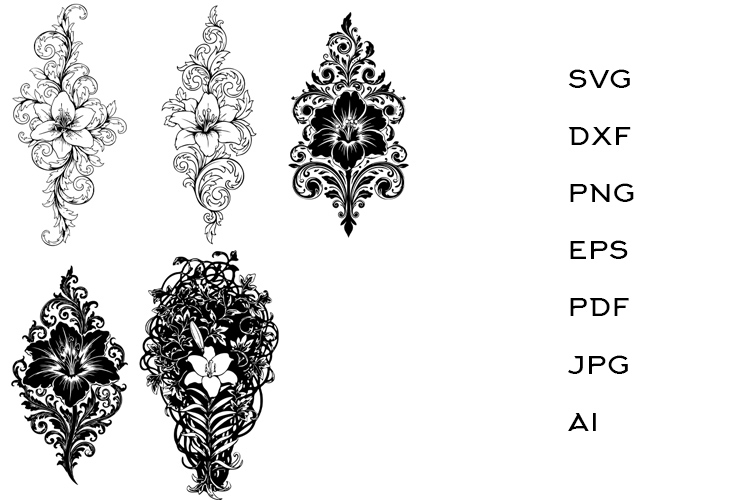 5 Elegant Floral Ornament Set