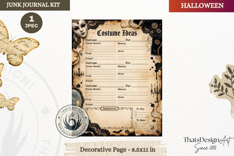 Horror Halloween Junk Journal Gothic cover funcional page