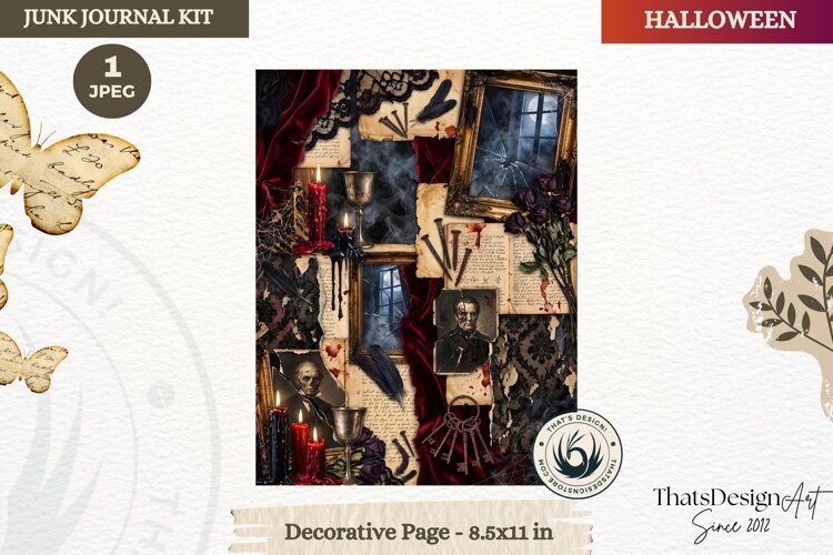 Horror Halloween Junk Journal Gothic cover decorative page example image 1
