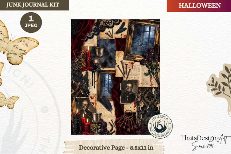 Horror Halloween Junk Journal Gothic cover decorative page