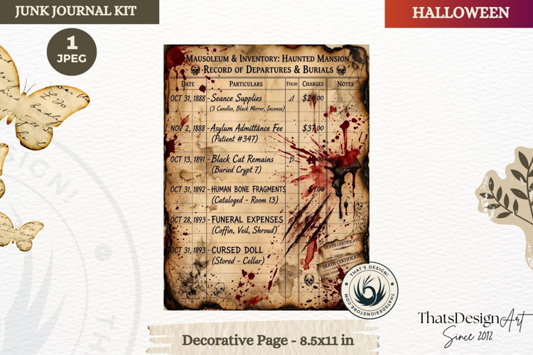 Horror Halloween Junk Journal Gothic cover decorative page