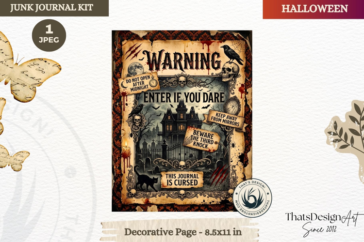 Horror Halloween Junk Journal Gothic cover decorative page
