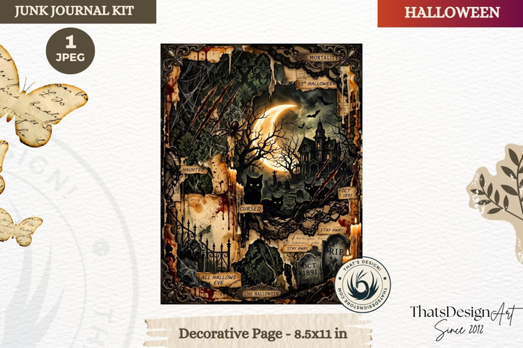 Horror Halloween Junk Journal Gothic cover decorative page