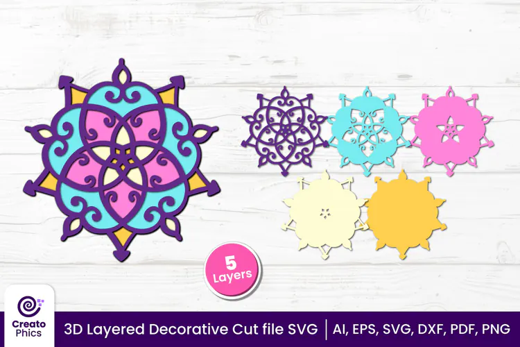 3D Layered Decorative SVG | Floral Mandala Paper & Laser Cut