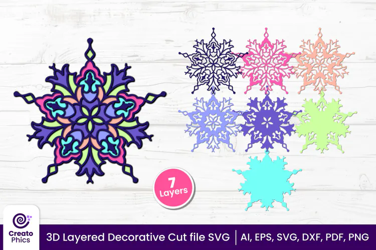 3D Layered Decorative SVG | Floral Mandala Paper & Laser Cut