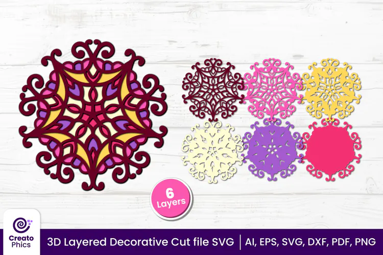 3D Layered Decorative SVG | Floral Mandala Paper & Laser Cut