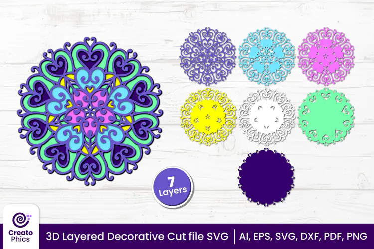 3D Layered Decorative SVG | Floral Mandala Paper & Laser Cut