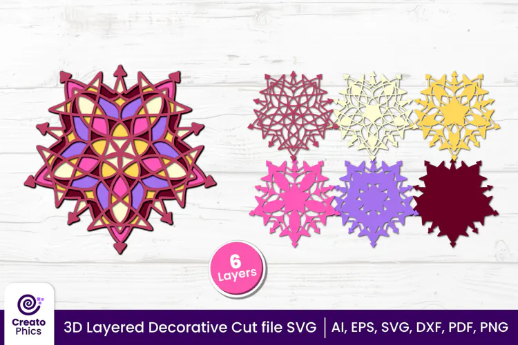 3D Layered Decorative SVG | Floral Mandala Paper & Laser Cut