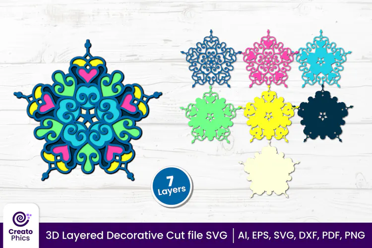 3D Layered Decorative SVG | Floral Mandala Paper & Laser Cut