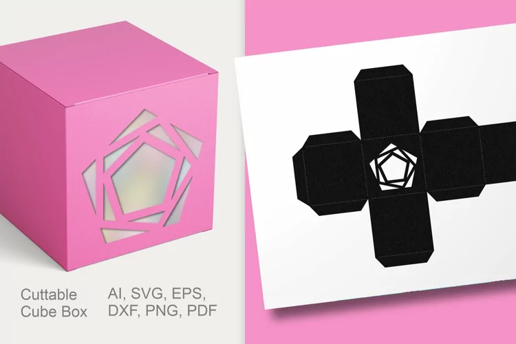 Decorative Pentagonal Window Cube Gift Box Cuttable SVG