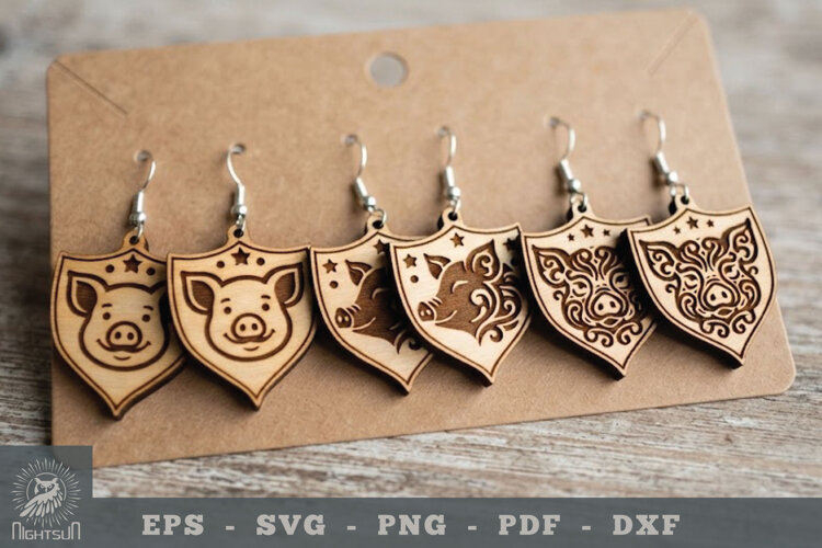 Decorative Pig Lasercut Earrings example image 1