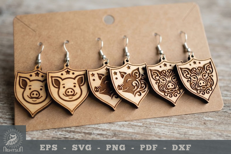 Decorative Pig Lasercut Earrings