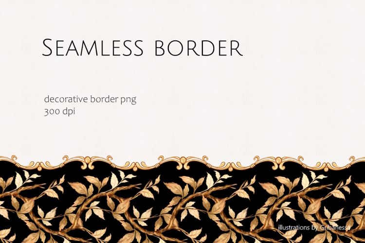 Black and Gold Baroque Seamless Border PNG