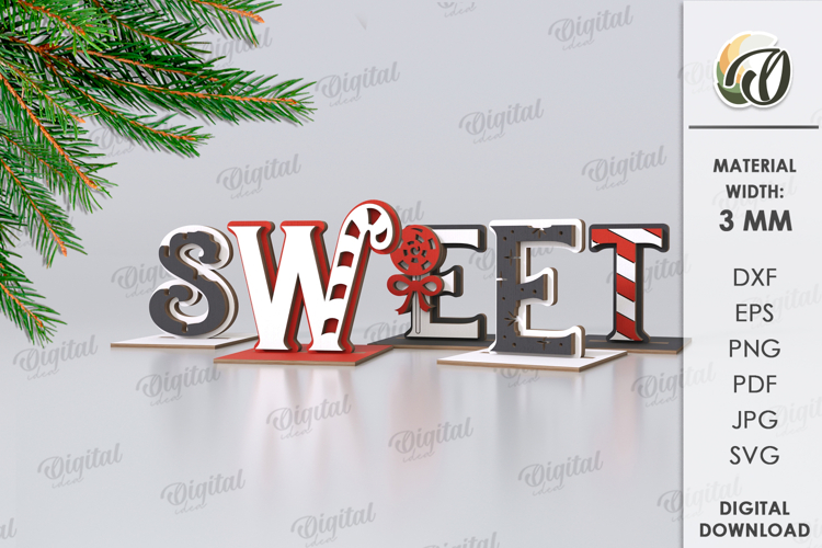 Decorative stand word Laser Cut. Christmas Decor SVG