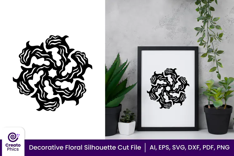 Decorative Floral Silhouette, Black Ornate Stencil Cut file