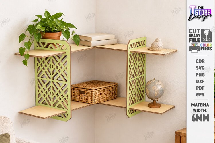 3D Decorative Wall Shelf Laser Cut | Home Wall Organization example image 1
