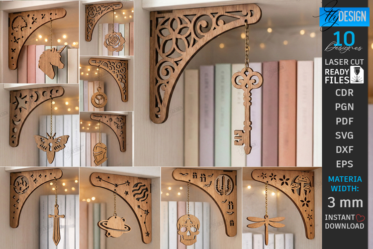 Decorative Bookshelf Corner Brackets Laser Cut Bundle | CNC