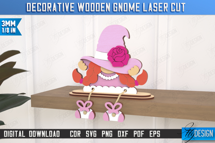 Decorative Wooden Gnome Laser Cut | Seated Figurine | CNC