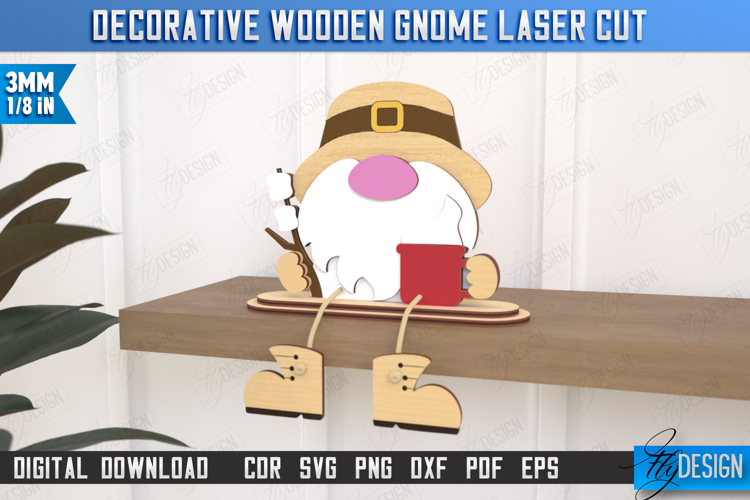 Decorative Wooden Gnome Laser Cut | Seated Figurine |Camping