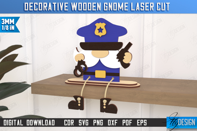 Decorative Wooden Gnome Laser Cut| Seated Figurine |Officers