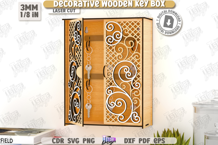 Decorative Key Box Laser Cut|Wall Keys Holder|3D Organizer