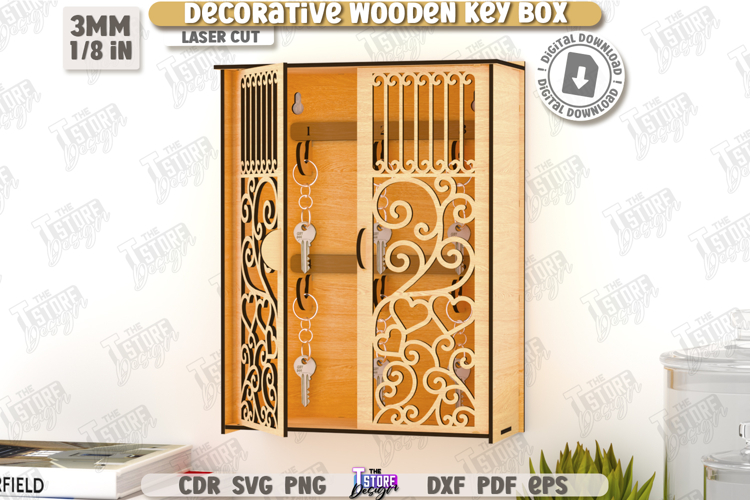 Decorative Key Box Laser Cut|Wall Keys Holder|3D Organizer