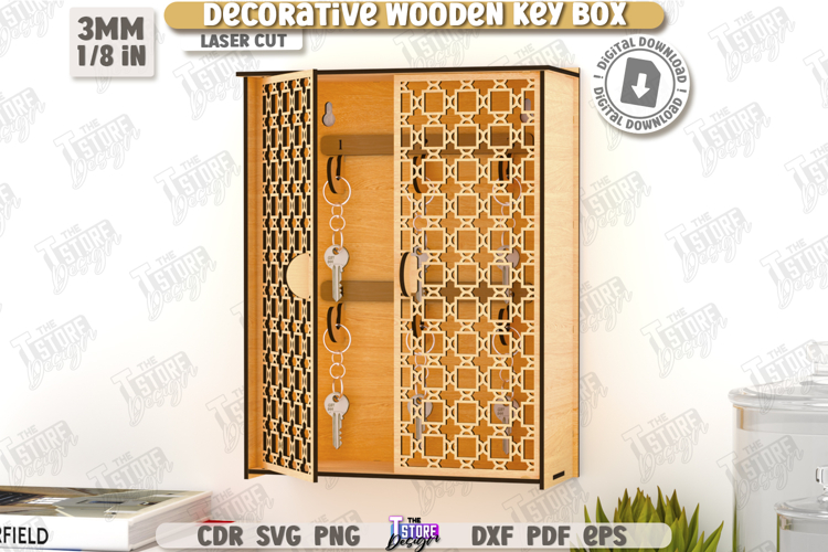 Decorative Key Box Laser Cut|Wall Keys Holder|3D Organizer