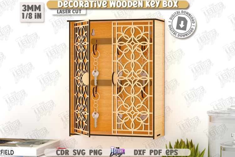 Decorative Key Box Laser Cut|Wall Keys Holder|3D Organizer