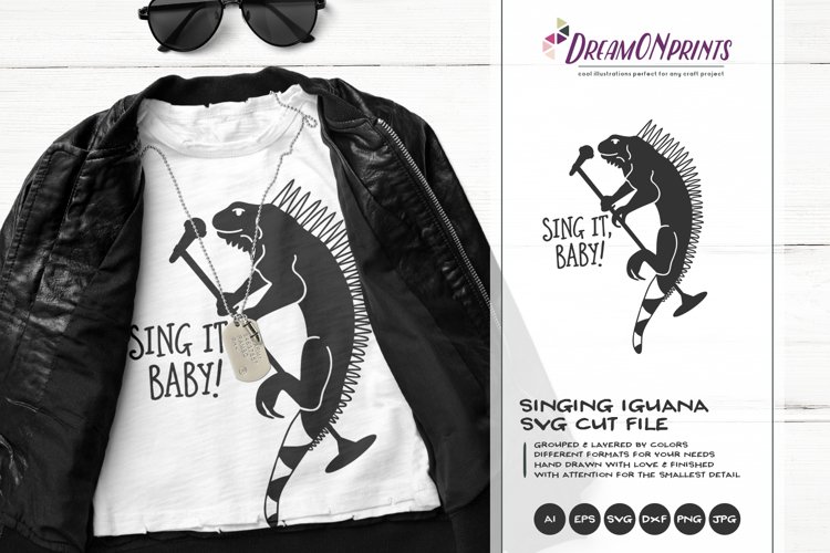Singing Iguana SVG | Rock Music SVG | Lizard SVG Cut Files example image 1