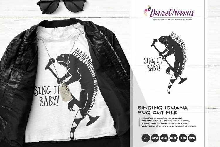 Singing Iguana SVG | Rock Music SVG | Lizard SVG Cut Files
