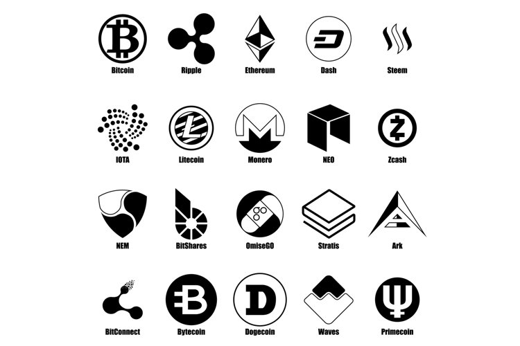 Cryptocurrency types icons set, simple style example image 1